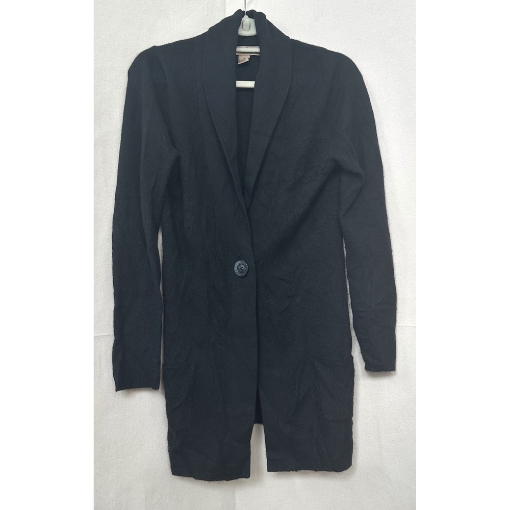 Womens Old Money Quiet Luxury Black 100% 2-Ply Cashmere Shawl Collar Cardigan M